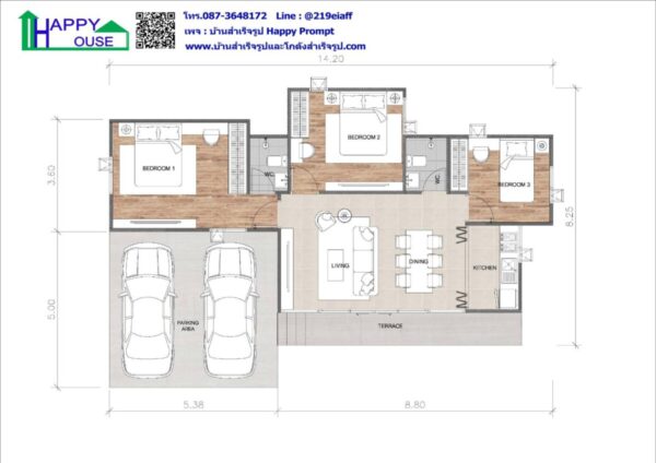 บ้านสำเร็จรูป MD-07  ขนาด 3 ห้องนอน  2 ห้องน้ำ  1 ห้องนั่งเล่น  1 ห้องครัว - Image 3