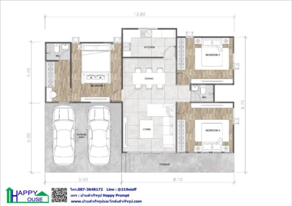 บ้านสำเร็จรูป MD-08  ขนาด 3 ห้องนอน  3 ห้องน้ำ  1 ห้องนั่งเล่น  1 ห้องครัว - Image 3