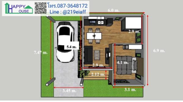 บ้านสำเร็จรูป MD-02 ขนาด 1 ห้องนอน 1 ห้องนั่งเล่น 1 ห้องน้ำ - Image 2