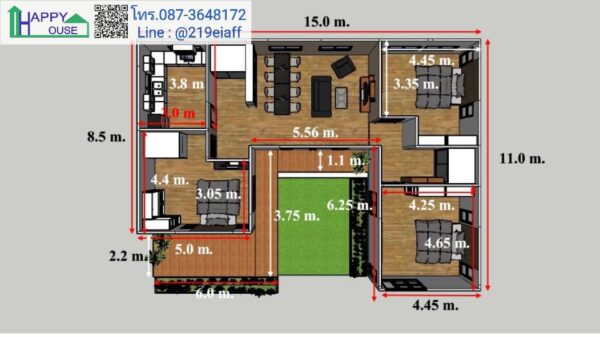 บ้านสำเร็จรูป MD-05  ขนาด 3 ห้องนอน 1 ห้องนั่งเล่น 2 ห้องน้ำ - Image 2