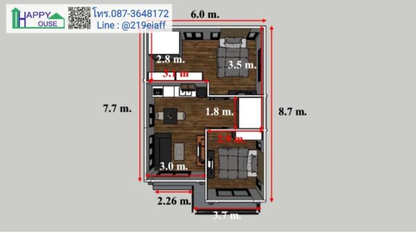 บ้านสำเร็จรูป MD-03 ขนาด 2 ห้องนอน 1 ห้องนั่งเล่น 1 ห้องน้ำ - Image 4