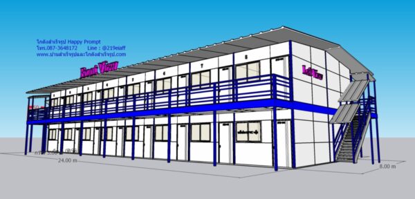 บ้านพักคนงานสำเร็จรูป 2 ชั้น 32 ห้อง ขนาด 8.1 x 48.60 เมตร - Image 2