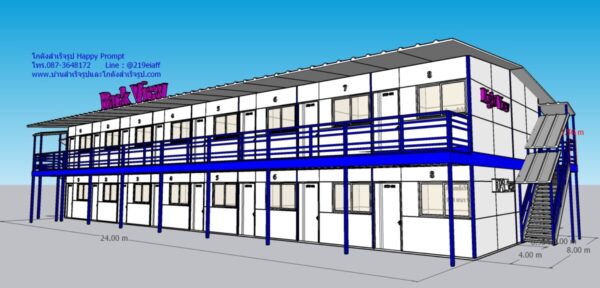 บ้านพักคนงานสำเร็จรูป 2 ชั้น 32 ห้อง ขนาด 8.1 x 48.60 เมตร - Image 3