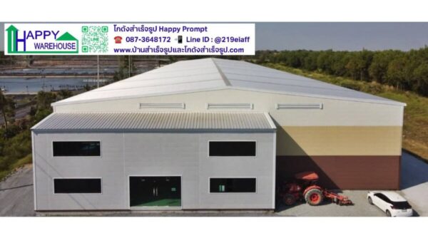 โรงงานผลิตภาชนะจากวัสดุธรรมชาติ สร้างด้วยยระบบการผลิตชิ้นส่วนในโรงงาน หรือ ระบบ Prefab และยกโครงสร้างไปติดตั้งหน้างาน ทำให้ระยะเวลาการก่อสรา้ง ทันตามการวางแผน ลูกค้าสามารถใช้อาคารได้เร็ว ประกอบกิจการได้เร็วขึ้นมาก ลดเวลา ลดต้นทุน งบไม่บานปลาย